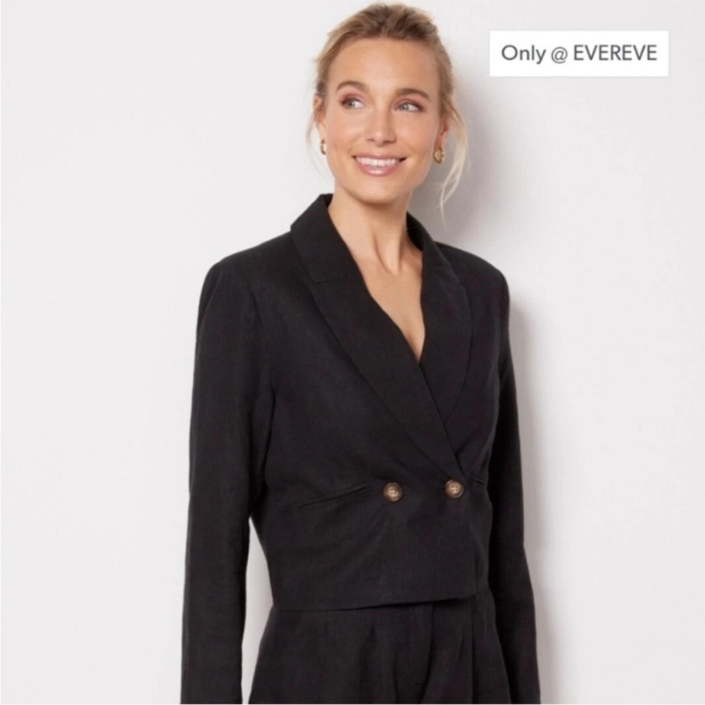 Evereve Janice Cropped Double-Breasted Blazer Jacket Size Small Linen Blend